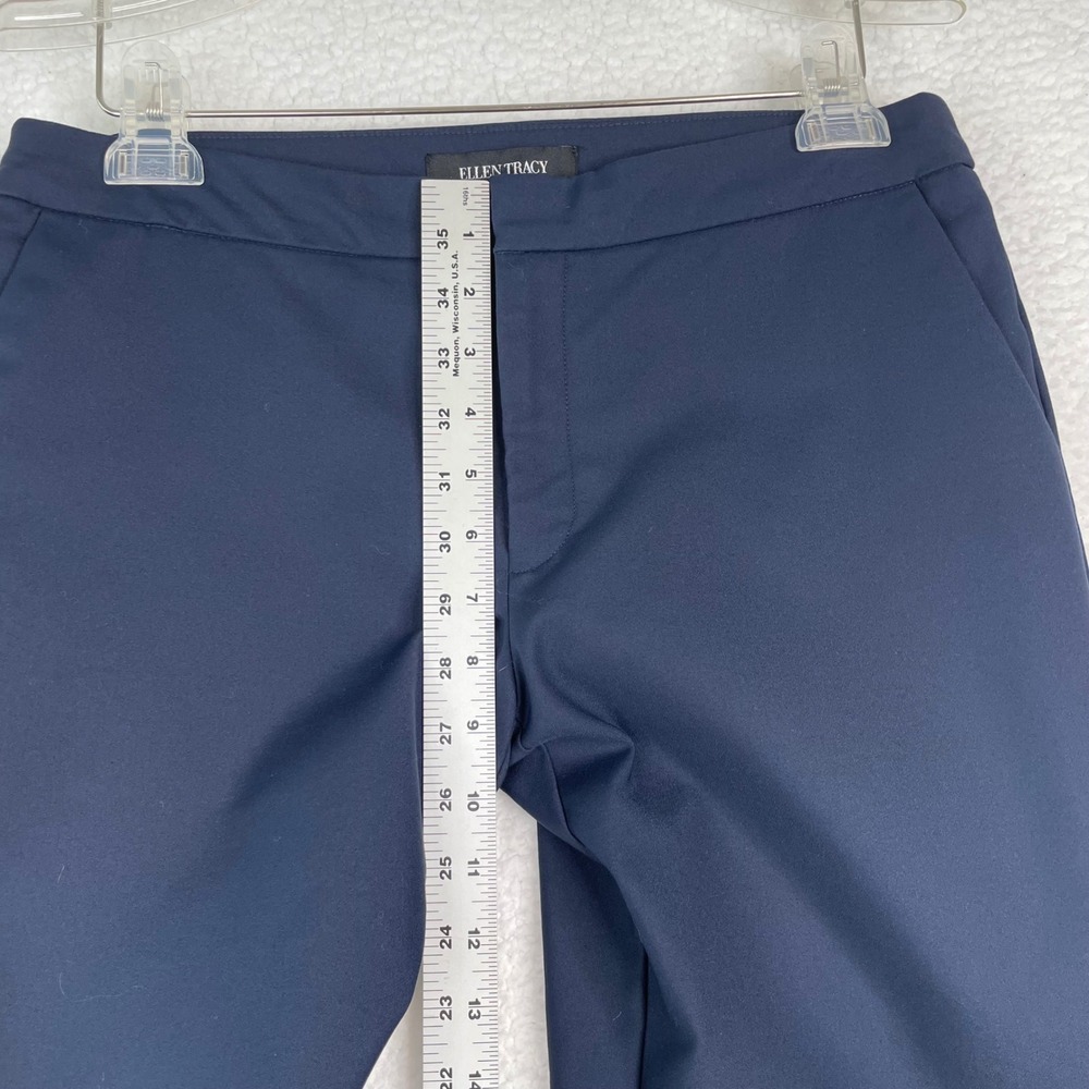 Ellen Tracy Navy Blue Tailored Ankle Pants Slim Fit Career Workwear Size 6 - Picture 7 of 10